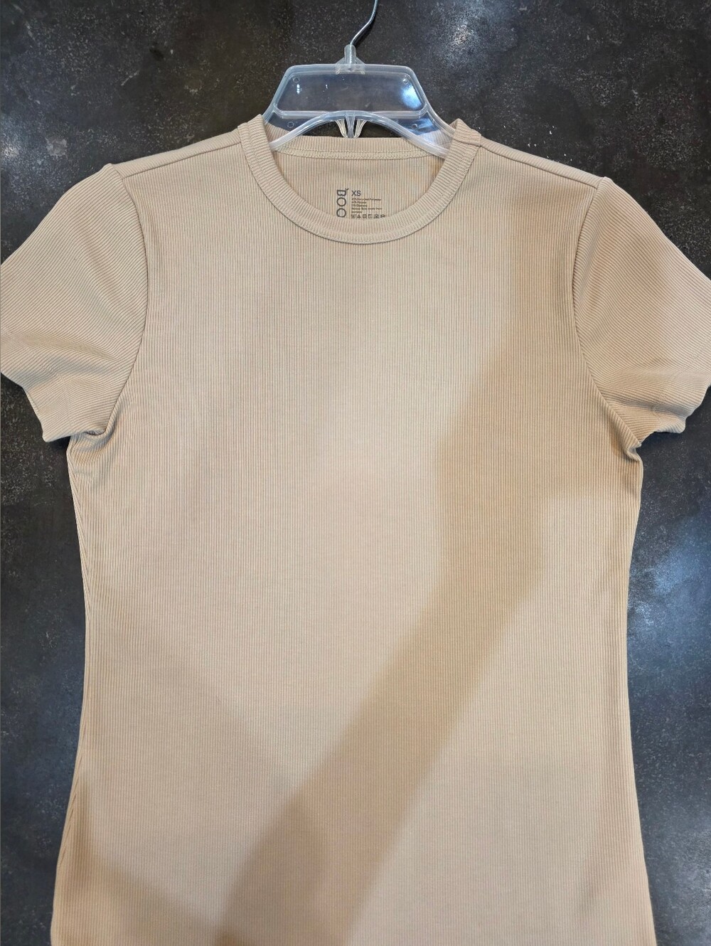 BOODY Ribbed Short Sleeve Crewneck Top - Beige